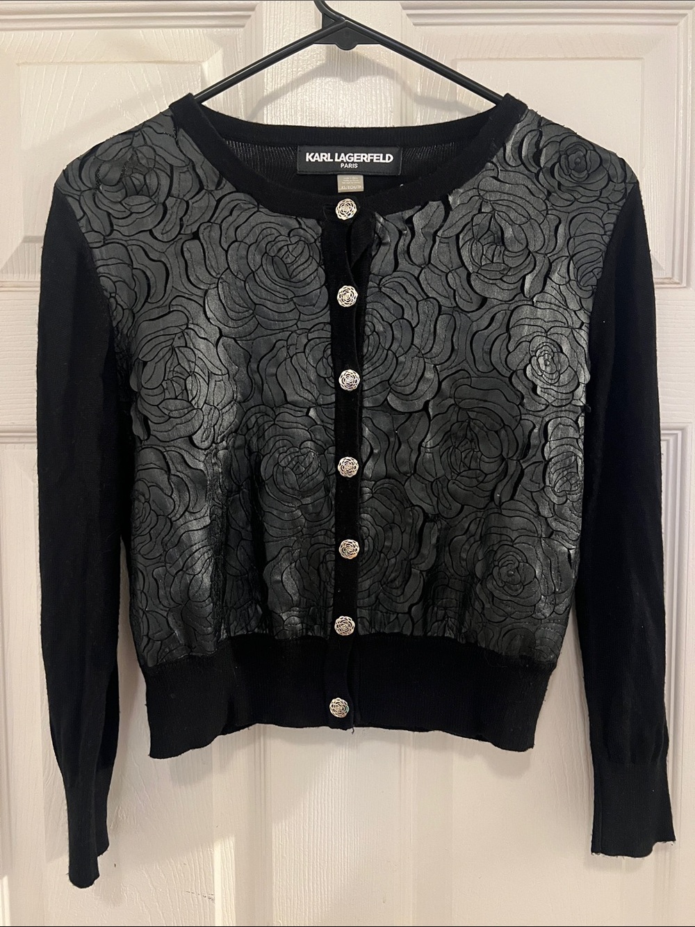 Karl Lagerfeld Black Floral Embossed Front Cardigan
